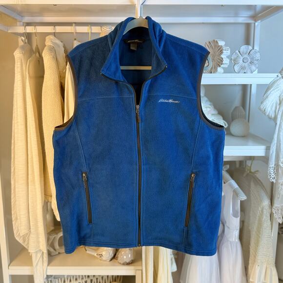 Eddie Bauer men’s sz. Large soft blue full zip vest layering preppy casual #4290 - Picture 1 of 9